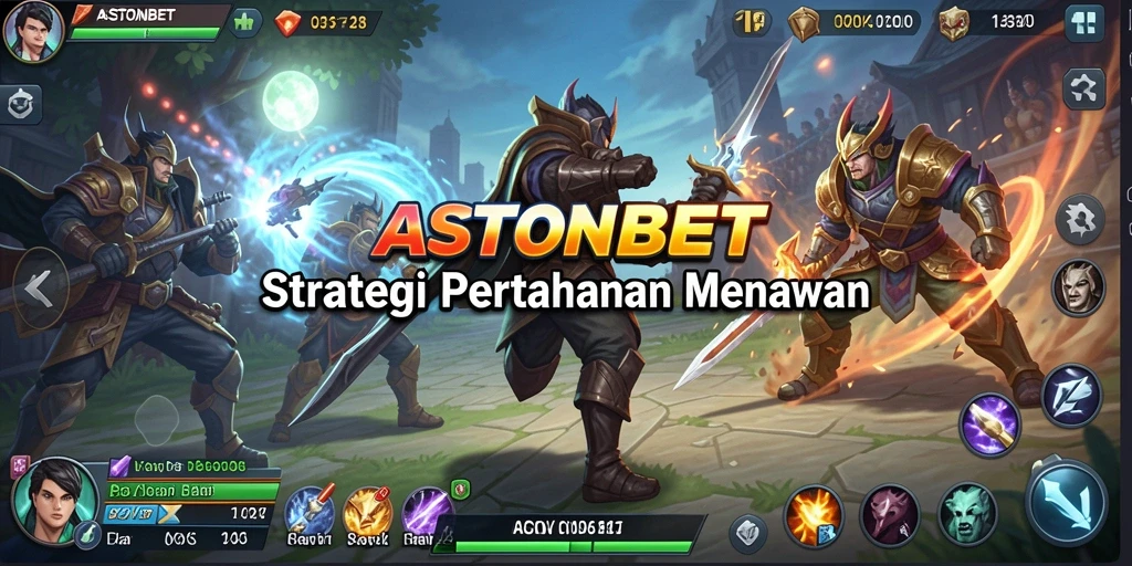 Tangkapan layar utama gameplay ASTONBET menampilkan menara pertahanan yang strategis.