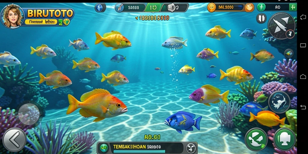 Tampilan gameplay BIRUTOTO yang menarik saat menembak ikan.