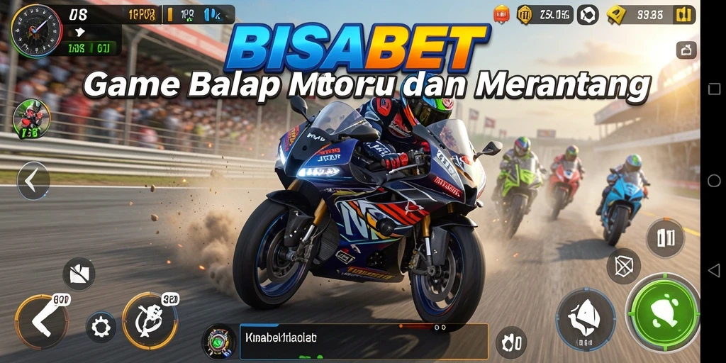 Tampilan gameplay balap motor yang mendebarkan dari BISABET.