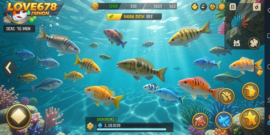Gameplay LOVE678 dengan aksi menembak ikan yang seru.