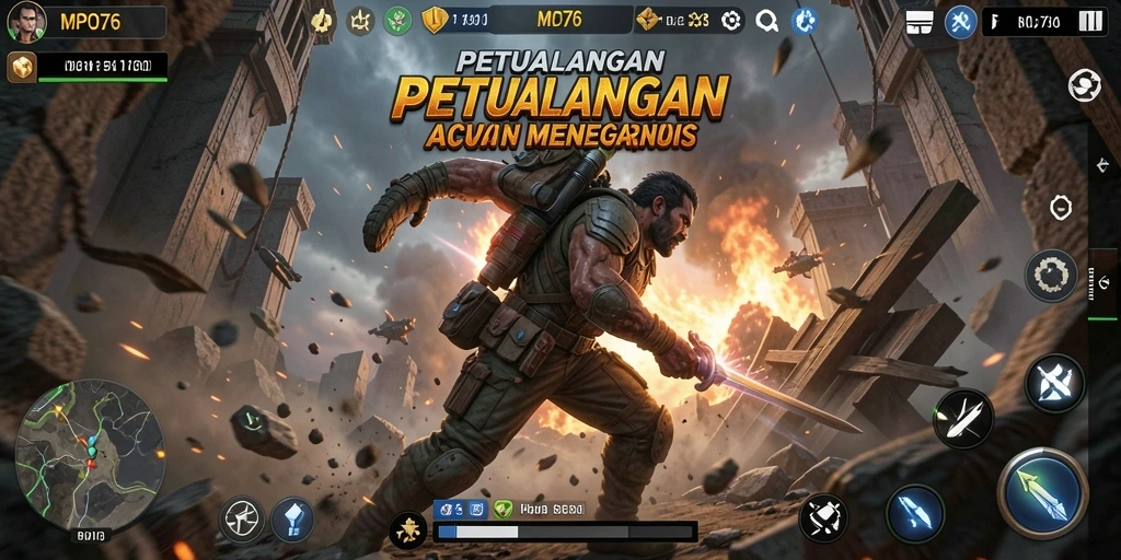 Tampilan aksi intens dari gameplay MPO76 yang seru.