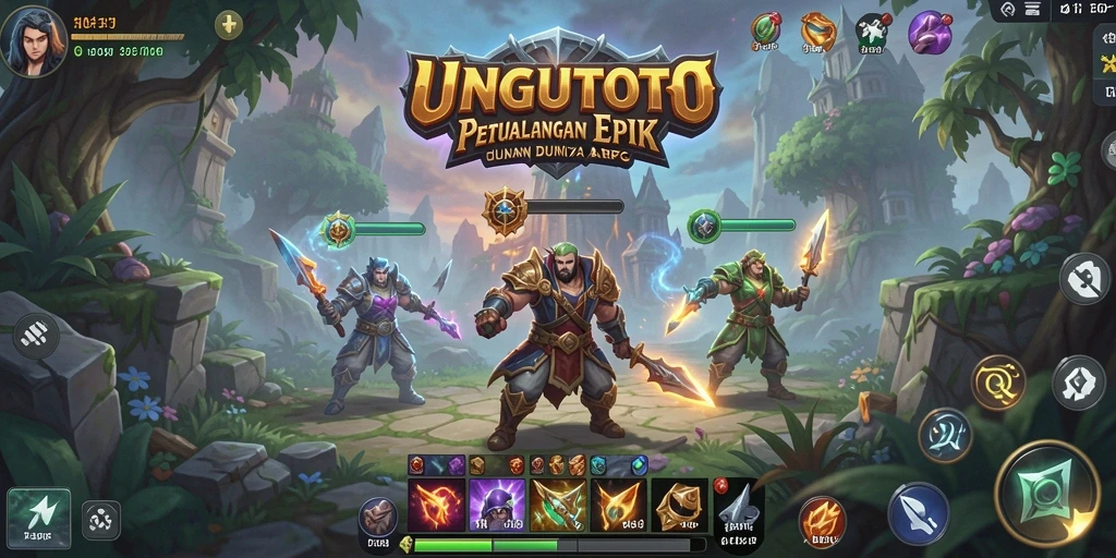 Tampilan epic dari gameplay ARPG UNGUTOTO yang menawan.